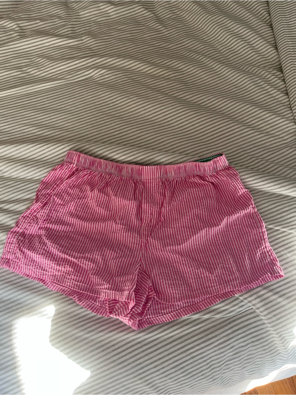 aerie Pink and Green Trim Striped Lounge Shorts